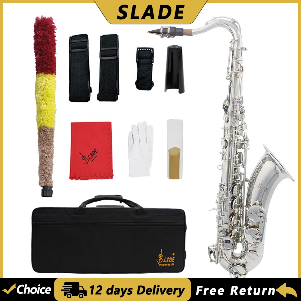 

SLADE Tenor Saxophone Brass Body Bb Sax WT950S Silver Saxofone Woodwind Instrument with Case Reeds Gloves Parts & Accessories