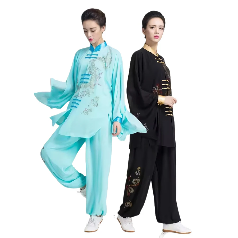 USHINE 3pcs Women Martial Arts Tai Chi Wushu Uniforms Chinese Style Jacket+shirt+pant Exercise Meditation Wing Chun Kungfu Set
