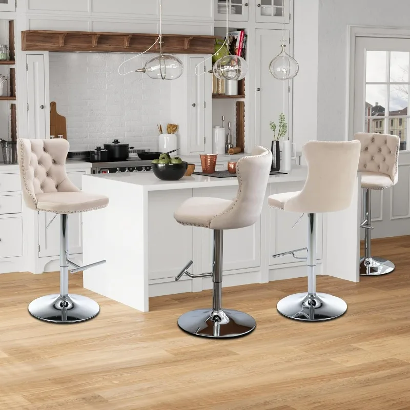 

Swivel Bar Stools Set of 4,Adjustable Barstools with Back Velvet Tufted Counter Stools Modern Upholstered Bar Chairs