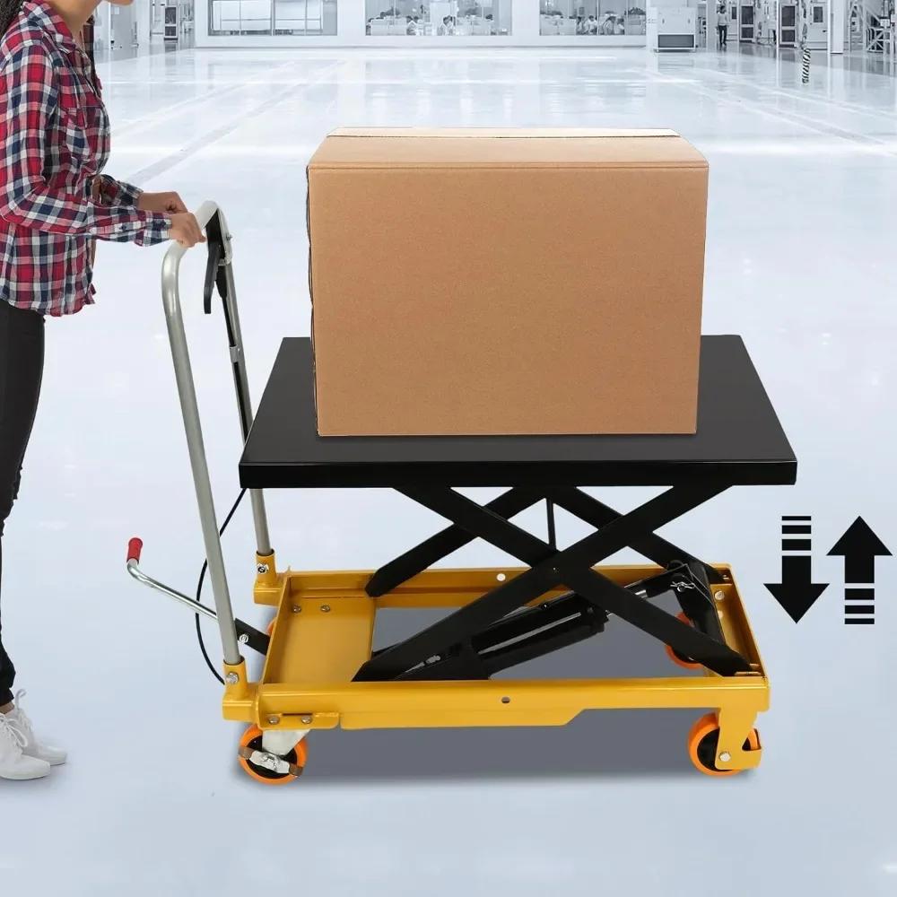 

500lbs Steel Hydraulic Scissor Lift Table, Single Scissor Hydraulic Lift Freestanding Table Hydraulic Lift with Locking Wheels