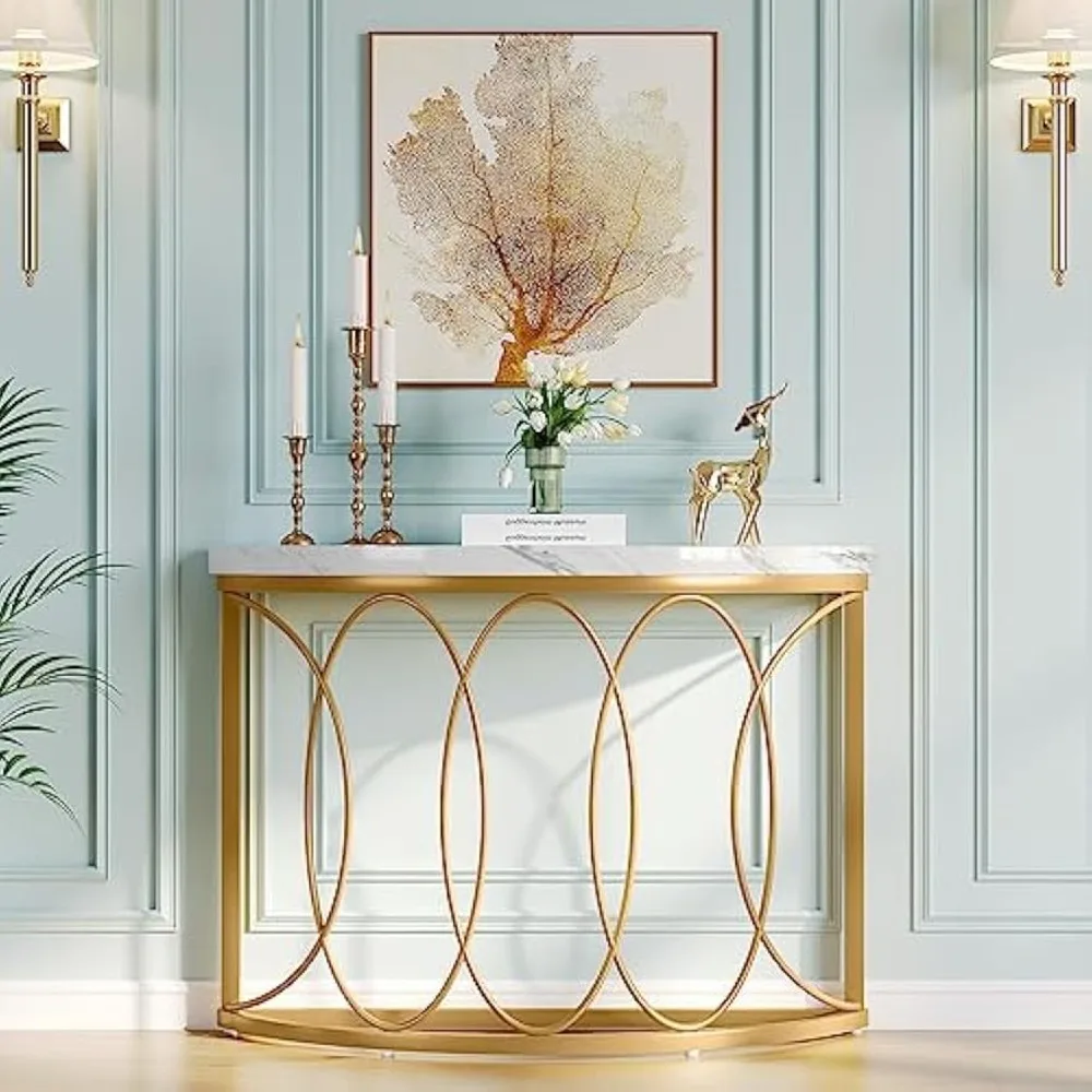 

Half Moon Gold Console Table - 43" Modern Faux Marble Entryway Table with Geometric Metal Frame for Living Room, Hallway