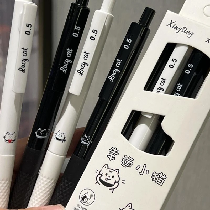 4 PCS 0,5mm Gel Pen Lucky Kitten Pen trung tính có thể thu hồi mực đen Gel Pen đáng yêu Bút Bút để viết nhật ký