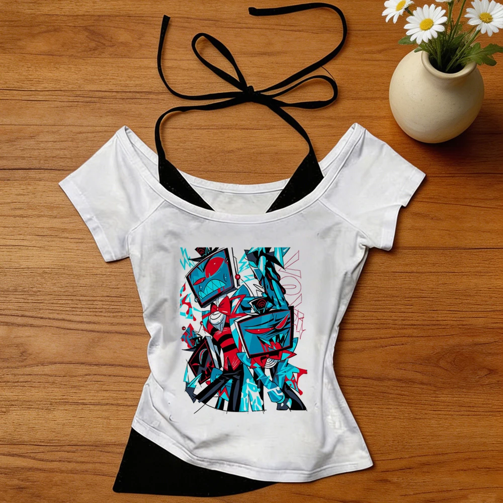 Vintage Fashion For Sale - Camiseta corta Hazbin Hotel, estilo shoujo