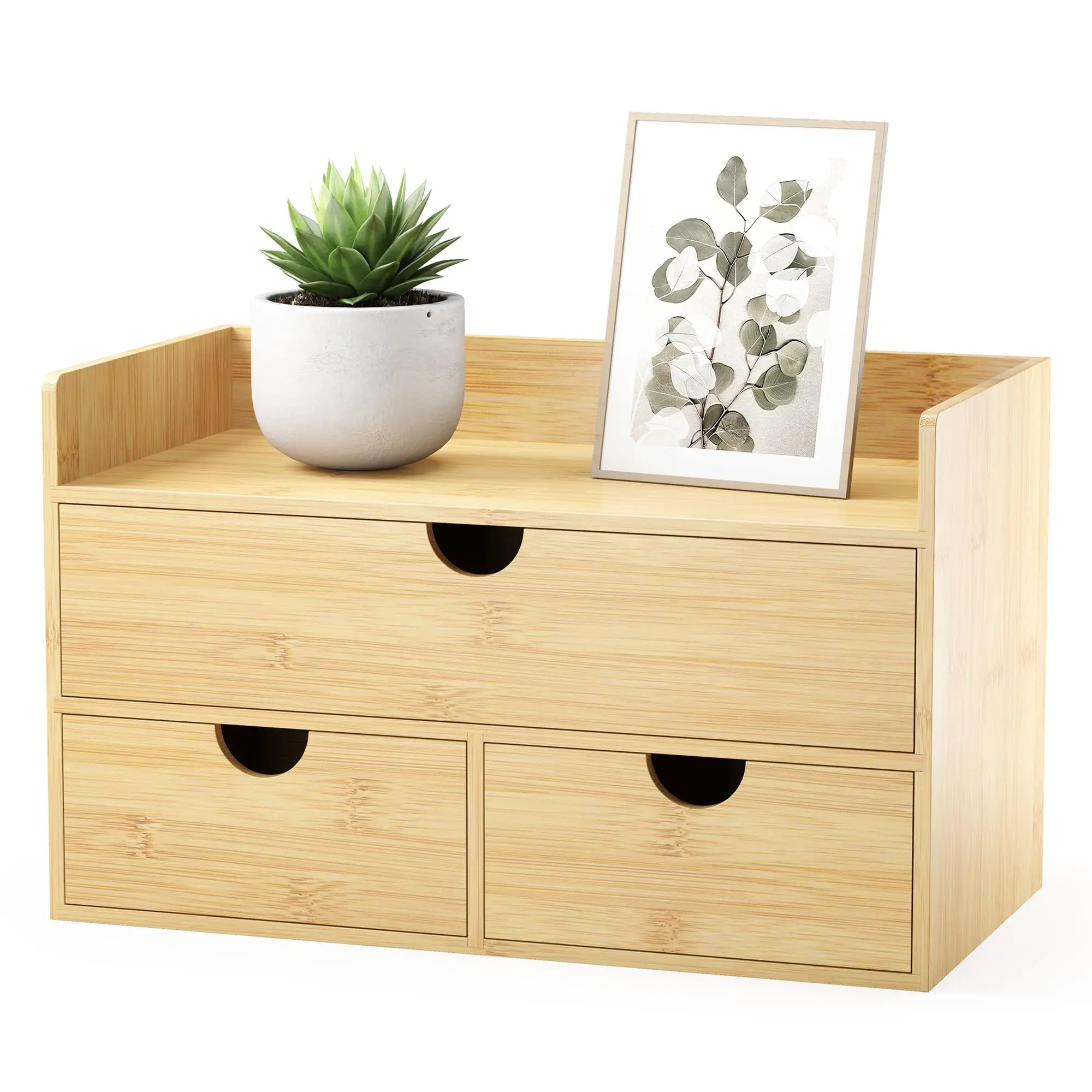 Wholesale Bamboo Desk Organizer With Drawers,Small Desktop Drawers For Countertop Tabletop Storage Container For Home Office