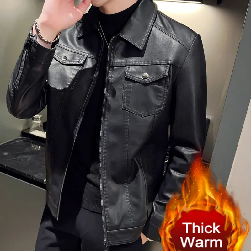 

Luxury Autumn Faux Leather Casual Mens Coats Fashion Slim Man Jackets 5XL Black Lapel Zipper Pu Male Jacket Jaqueta Motoqueiro