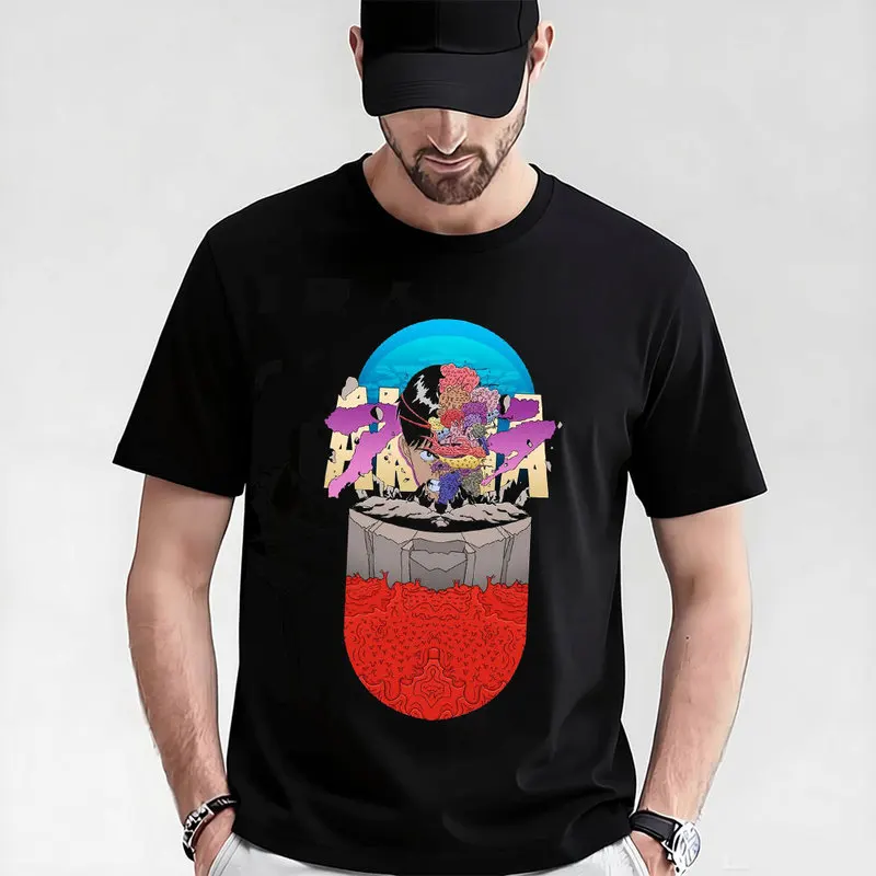 Akira Cyberpunk City Explosion Gift T‑Shirt Katsuhiro Otomo Retro Manga Shotaro Kaneda Neo‑Tokyo Anime Print Short Sleeve Tops