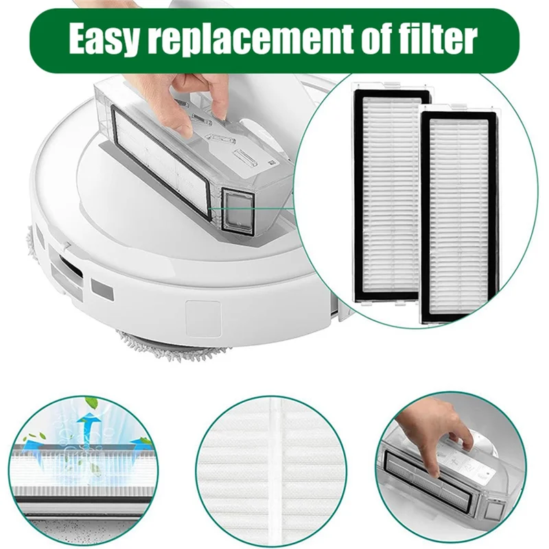 قطع غيار مكنسة الروبوت A02V لـ Roborock Qrevo Pro/Qrevo Maxv/Qrevo S- الفرشاة الرئيسية، الفرشاة الجانبية، قماش الممسحة، فلتر HEPA، الغبار Ba