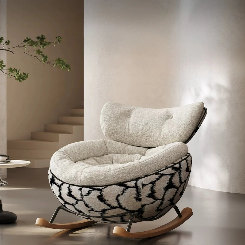 Italian simple rocking chair living room sofa chair antique fabric swivel chair leisure recliner