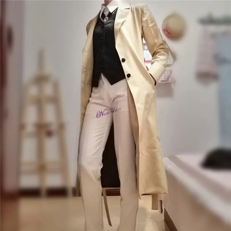 분고 스트레이 독 다자이 오사무우 코스프레 코스튬 롱 재킷 코트 가발, 애니메이션 만화 BSD 할로윈 크리스마스 코스튬, 남성