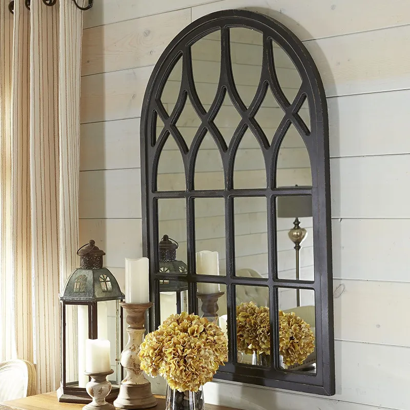 luxury fake window wooden frame mirror wall decoration pendant decoration mirror entrance decoration background wall