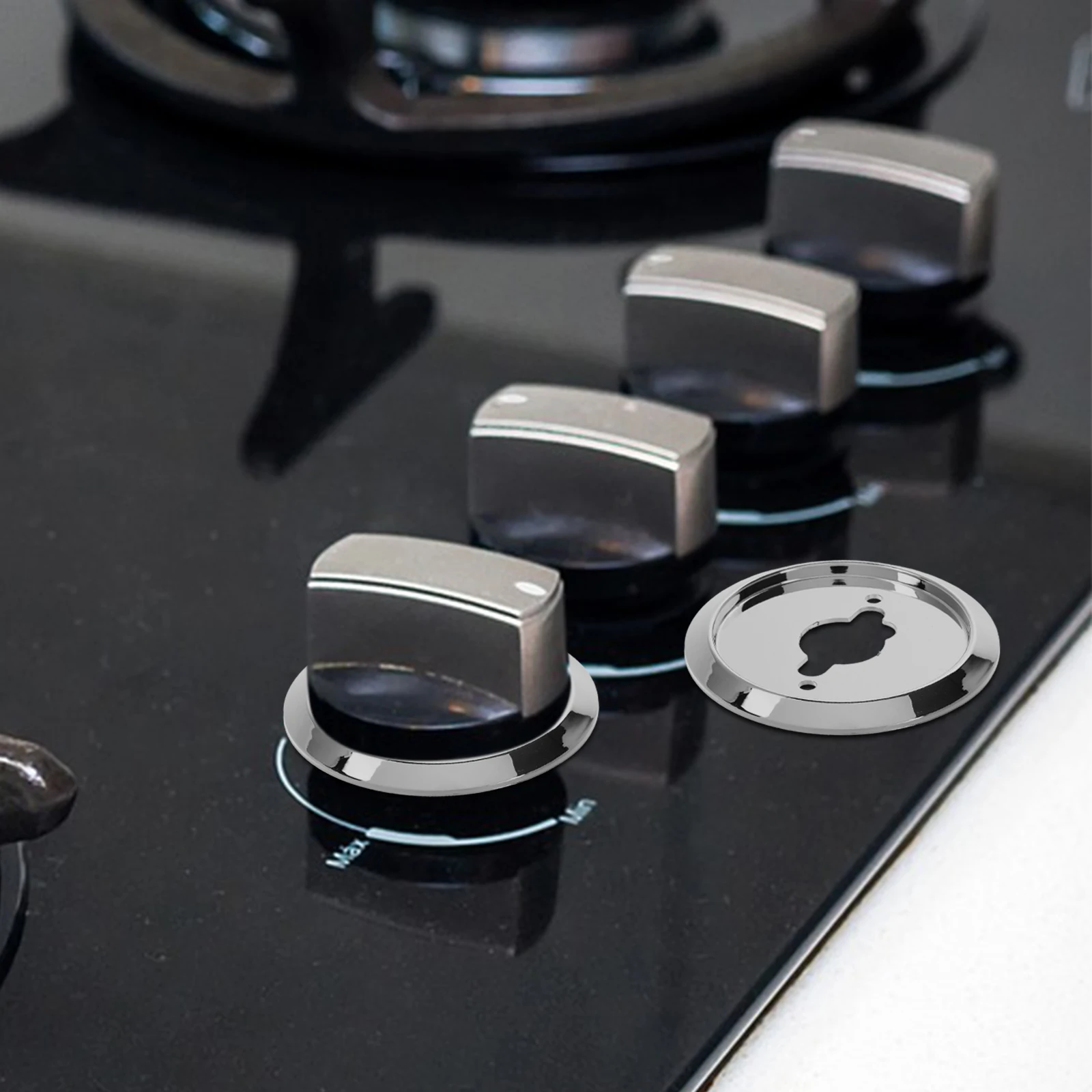 

5Pcs Gas Stove Switch Knob Base ABS Plastic Rotating Replacement Silver for Kitchen Cooktop Oven Bbq Grill Control Knobs