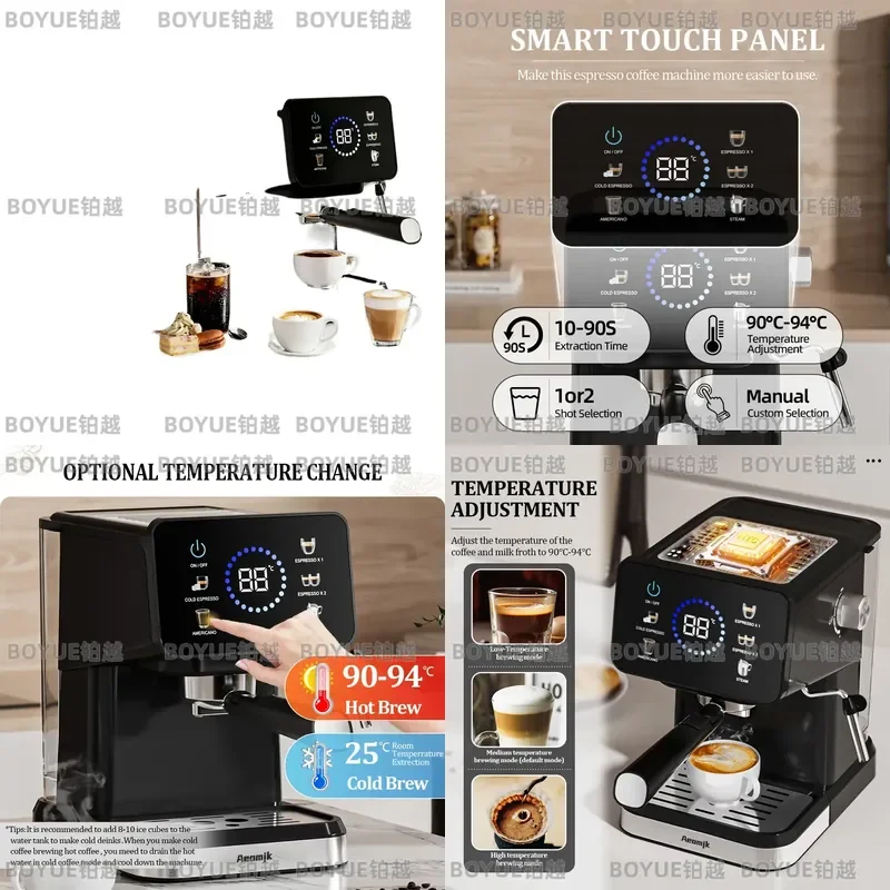 Italian Espresso Machine 20Bar High Pressure Semi Automatic Coffee Maker with Milk Frother for Home Use Compact Cold Brew