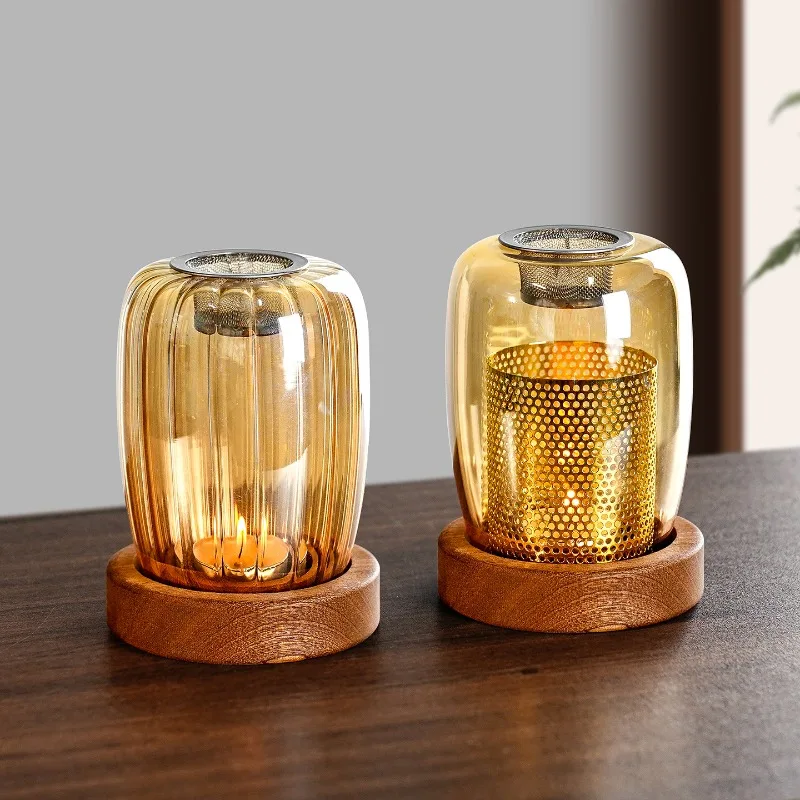 Fireproof heating aromatherapy lamp for home agarwood incense incense burner wooden bottom seat tea room ornaments