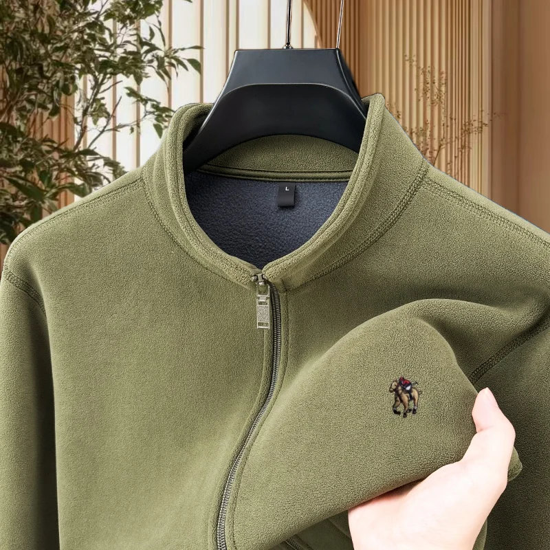 

Модный осенне-зимний новый удобный бархатный теплый кардиган на молнии, мужская брендовая куртка с вышивкой пони и воротником-стойкой