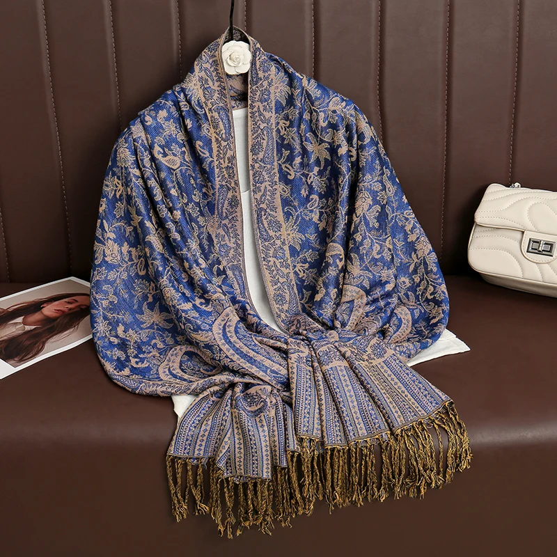 2024 New Paisley Pashmina Scarf Women Jacquard Cashew Printed Scarves Flowers Borders Female Tassel Blanket Wraps Ethnic Shawls