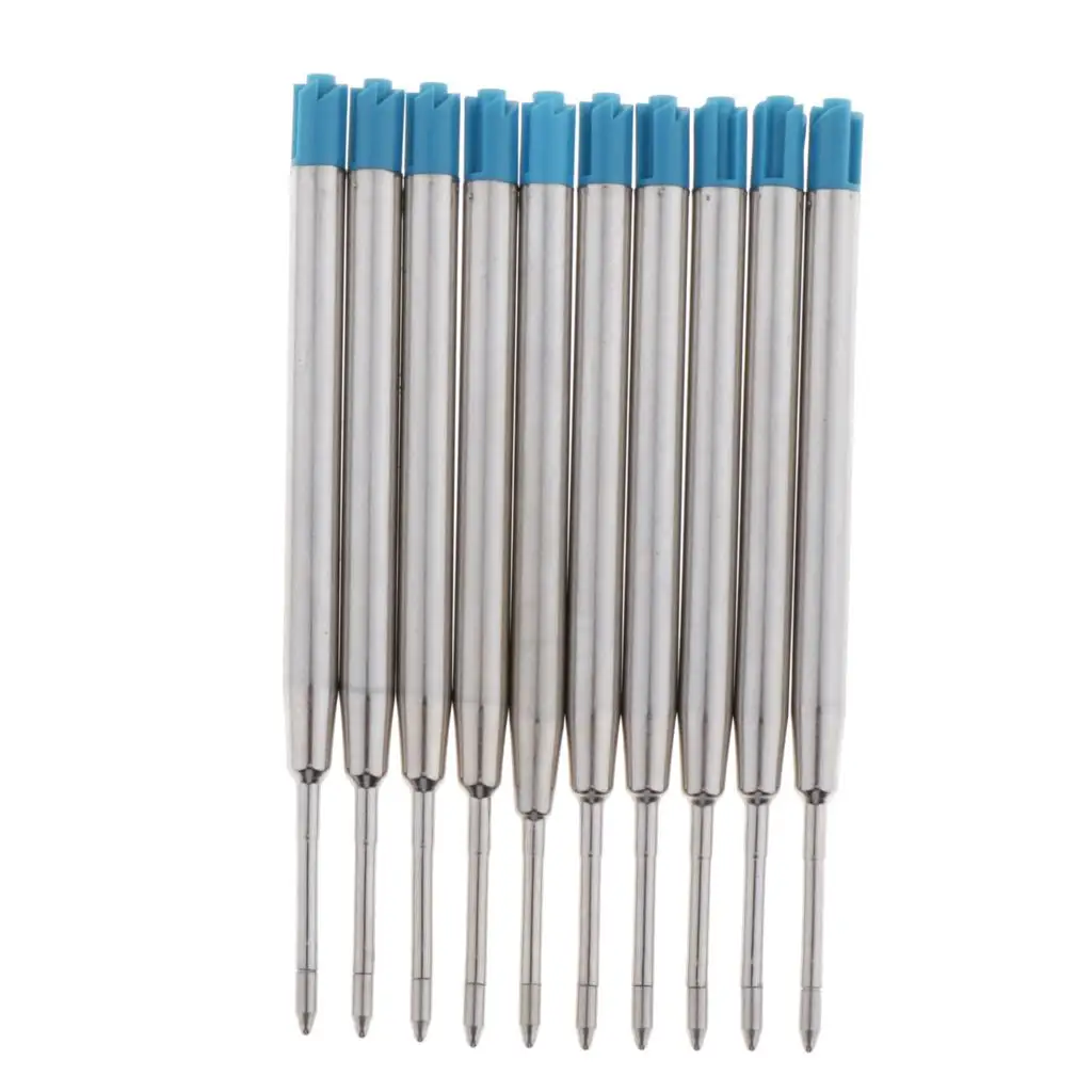3-6pack 10pcs Metal Ballpoint Pen Refills Ink Ball Point Pen Replacement Blue