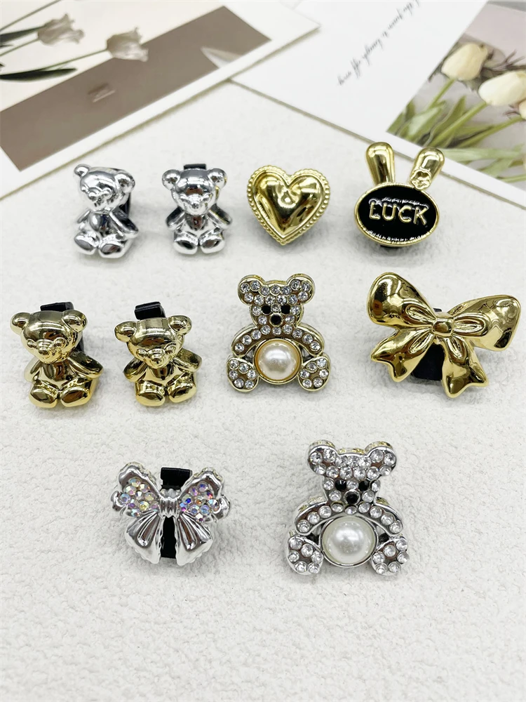 2PCS Luxury Bear Bowtie Shoe Lace Charms Decor Bling Rhinestone Jewelry Shoe Clips Buckle Decorations Shoelaces Diy Accessories