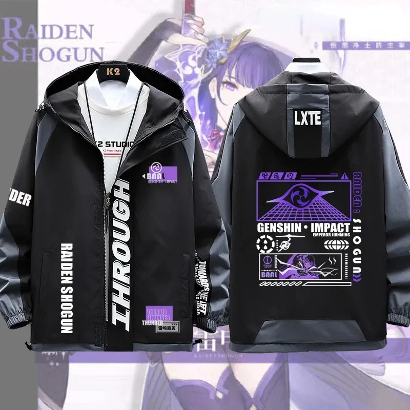 QQ98Genshin Impact Baal Raiden Shogun سترة مخصصة بأكمام طويلة معطف موضة للجنسين هوديي سستة مقنعين البلوز زي علوي