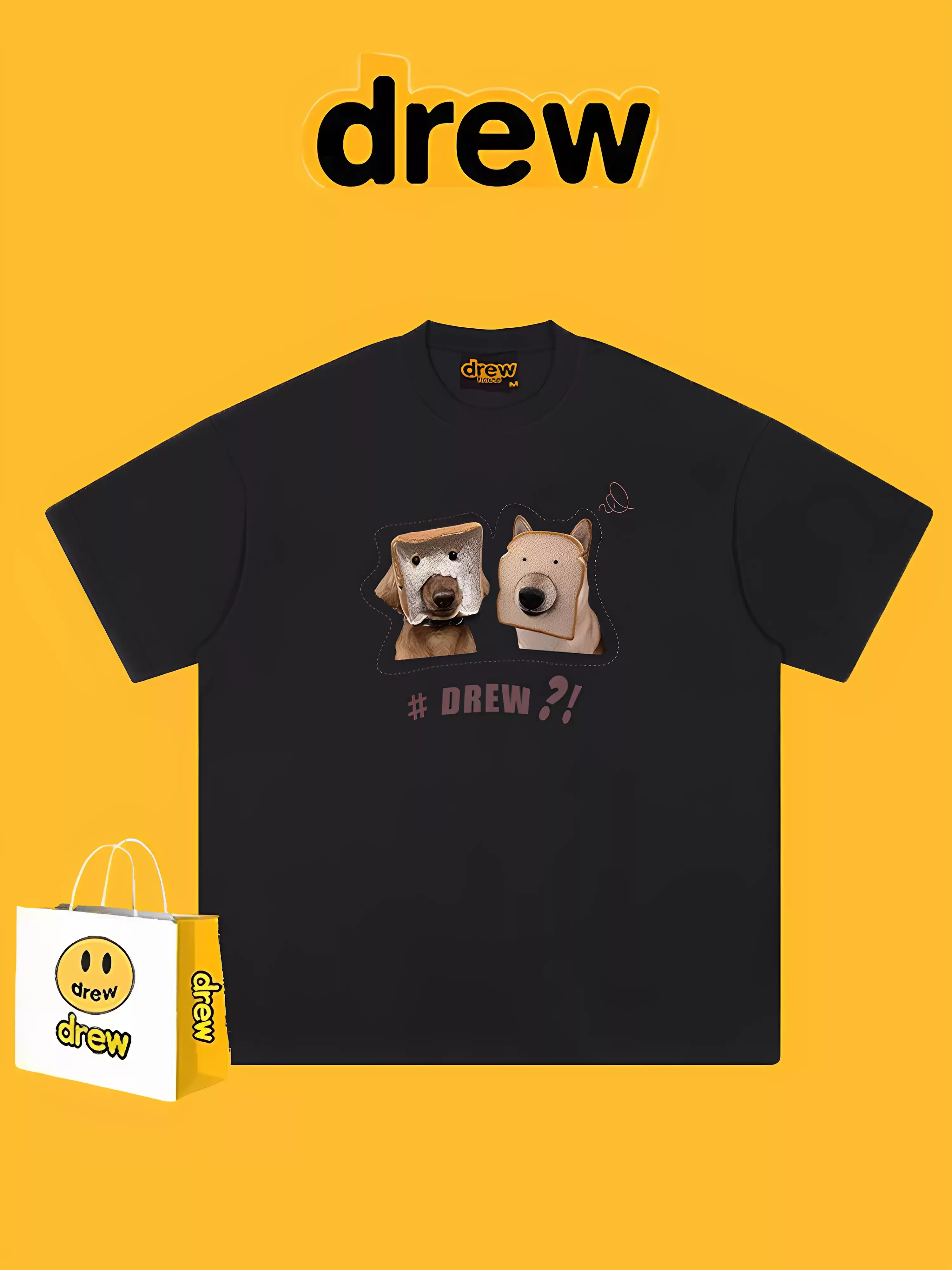Unisex Heavyweight Cotton Loose-Fit Short-Sleeve T-Shirt – Fun American-Style Bread & Dog Print – Summer Couple's Tee