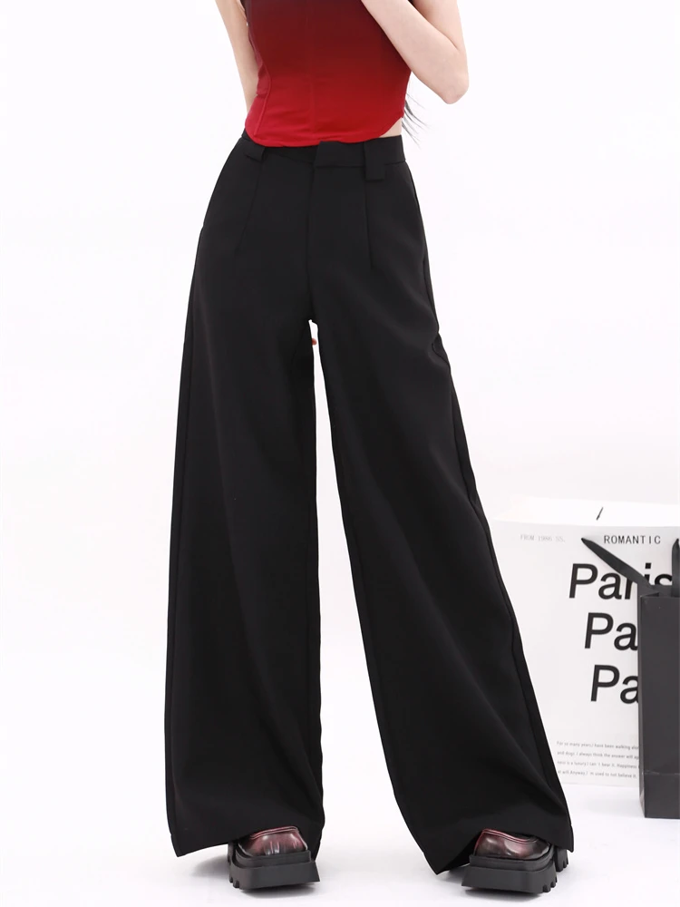 Pantalon à Jambes Larges pour Femme, Vêtement Rétro, Solide, Décontracté, Style Coréen, FjFull Length, Simple, Tempérament, Confortable, 03 Printemps