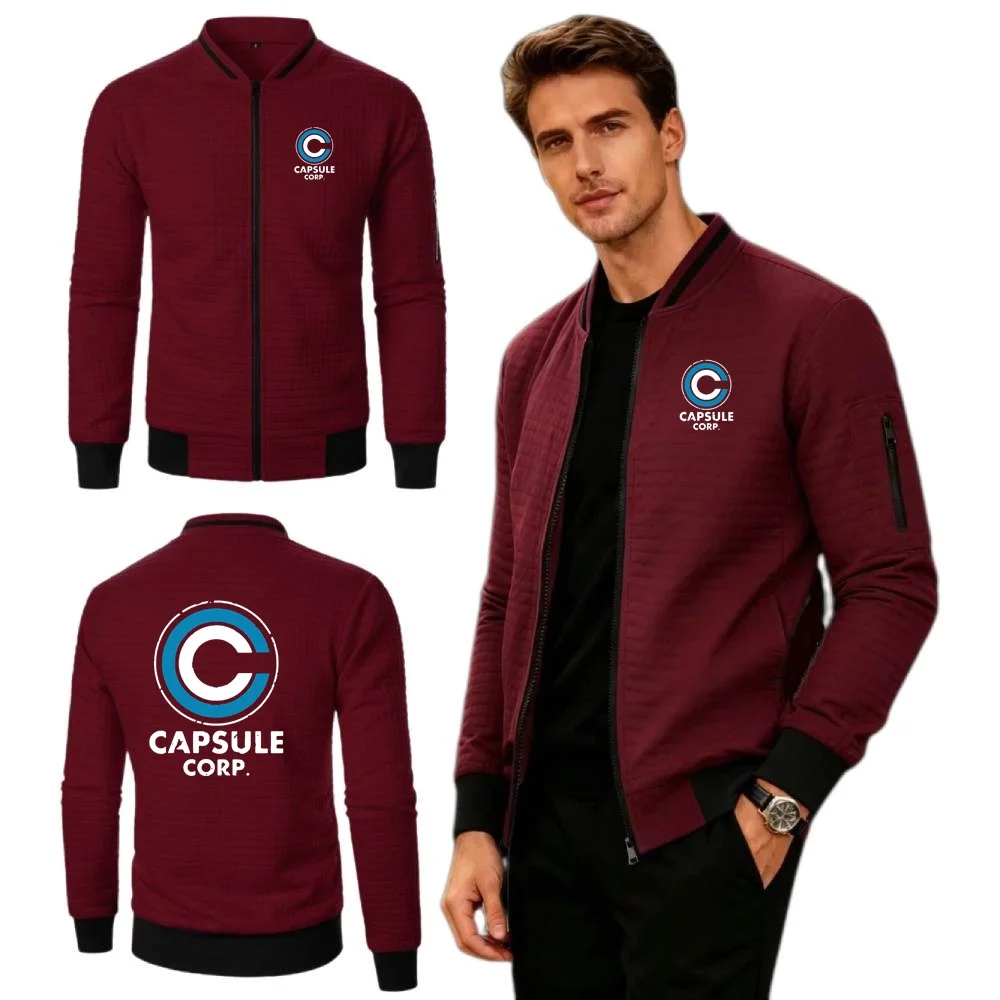 Capsule Corp Jacket Daily Casual Sports Men Sweatshirt Simplicity Baseball Collar Jersey Waffle Knit Coat Retro Youth Streetwear