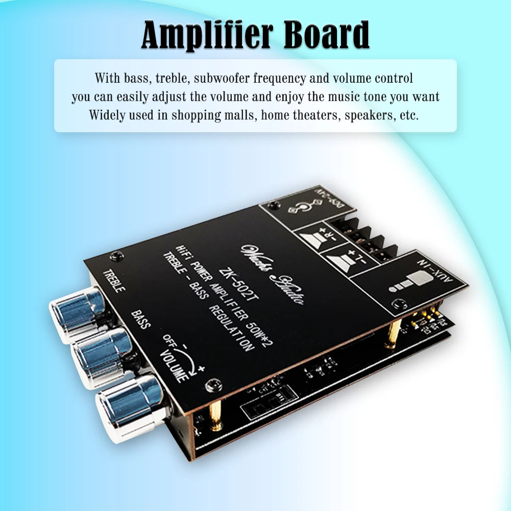 ZK-502T 50Wx2 HIFI مكبر للصوت مجلس مجموعة 2.0 قناة ستيريو الصوت باس الملحقات