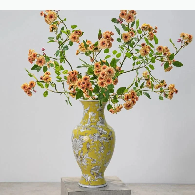 Glazed Porcelain Vase Plant Pot Table Decoration Flower Arrangement Yellow Flowers Pattern Vases Room Aesthetic Decor