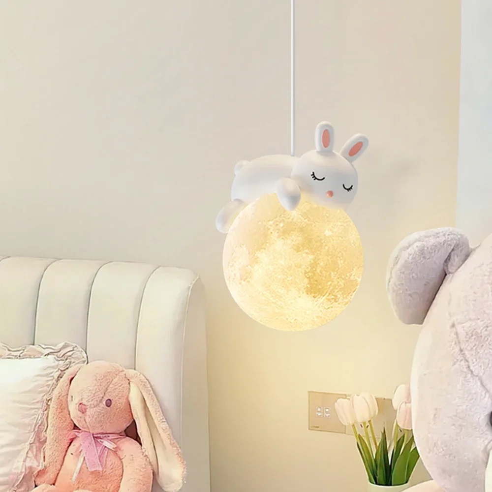 Nordic Little Bear LED Pendant Lamp Cute Rabbit For Hanging Lamp Dining Room Child Bedroom Bedside Chandelier Home Decor Fixture