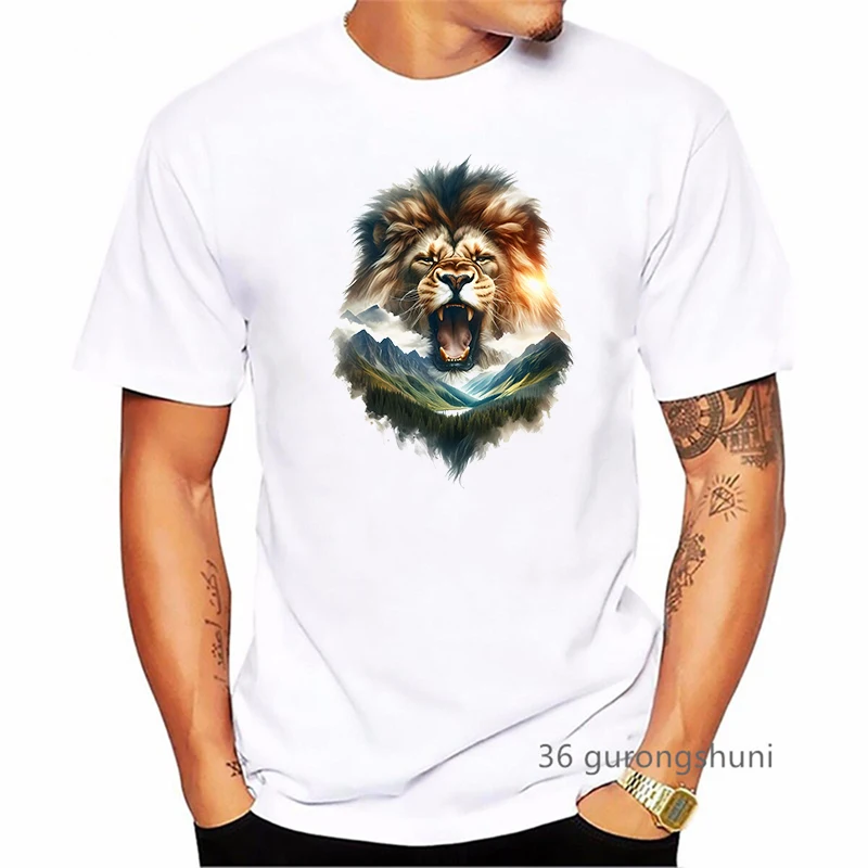 Watercolor Lion King Nature Animal Printed Tshirt Men'S Clothing Funny Cool T Shirt Homme Harajuku Shirt Summer T-Shirt