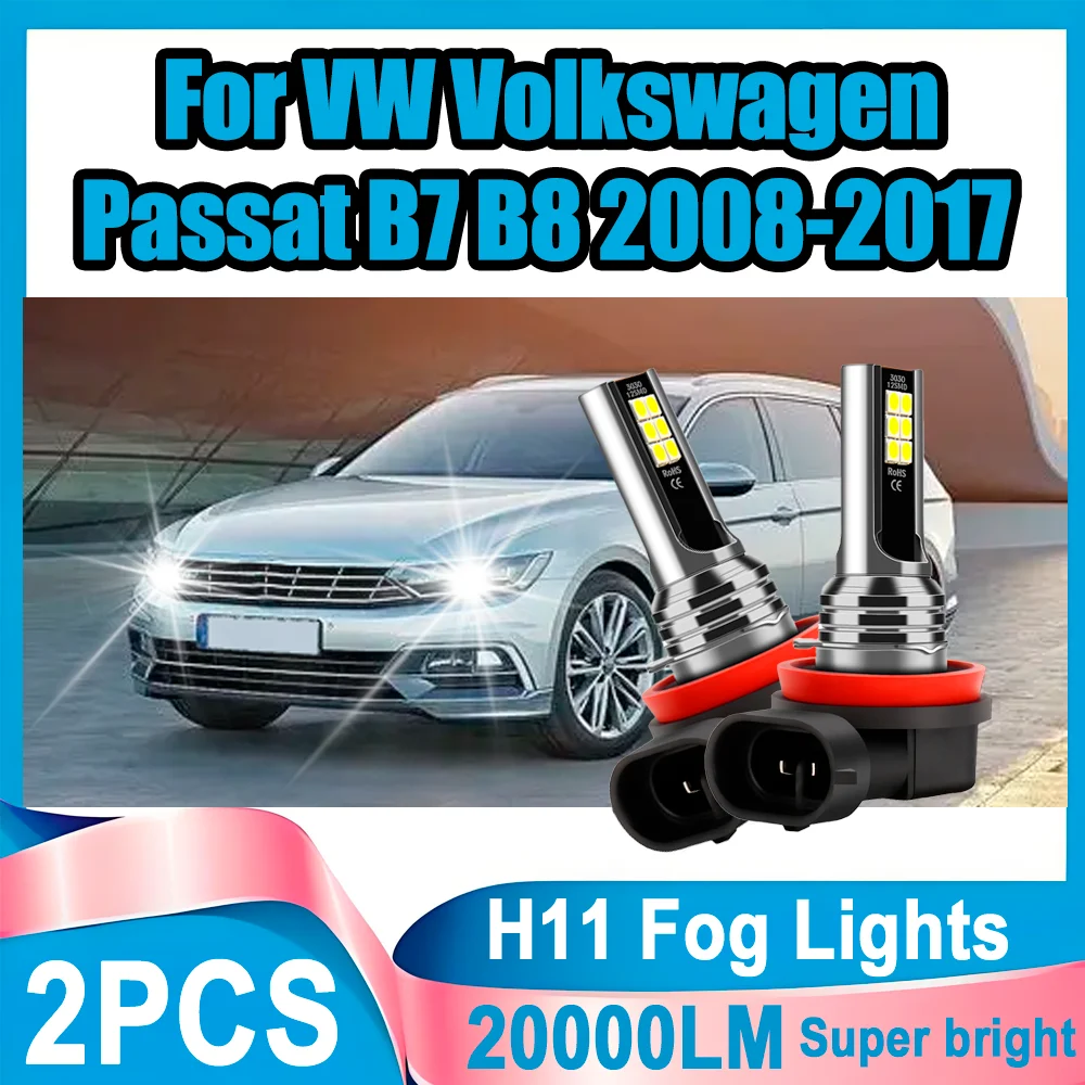 2 Stück Canbus Fehlerfreie H11 H8 H9 20000LM Nebelscheinwerfer 60W LED-Nebelleuchten 12V 24V 6000K Weiß für VW Volkswagen Passat B7 B8 2008-2017