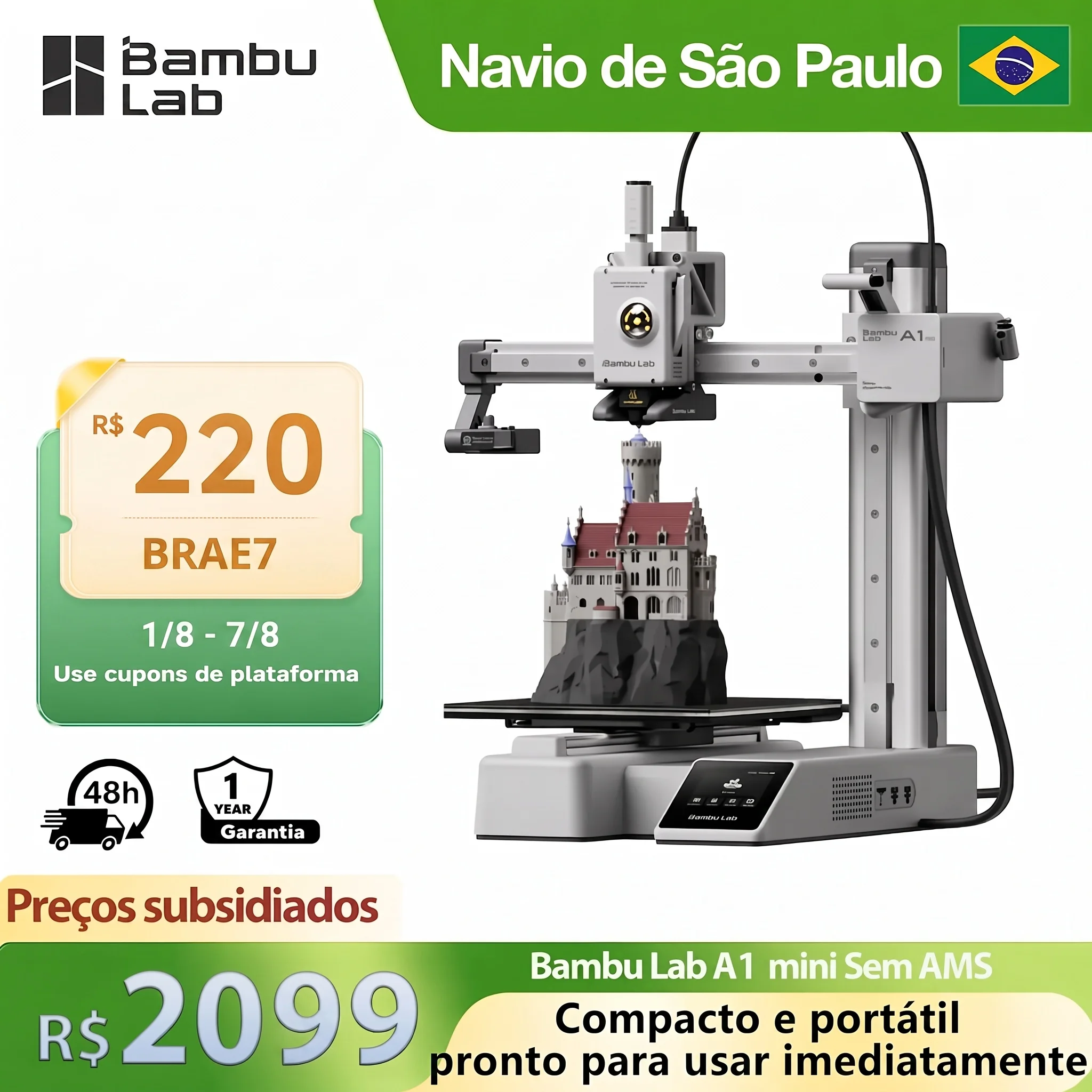Bambu Lab A1 Mini 3D Printer 500mm/s High-Speed Printing Auto Leveling Compact Design Plug Play for Home Use without AMS