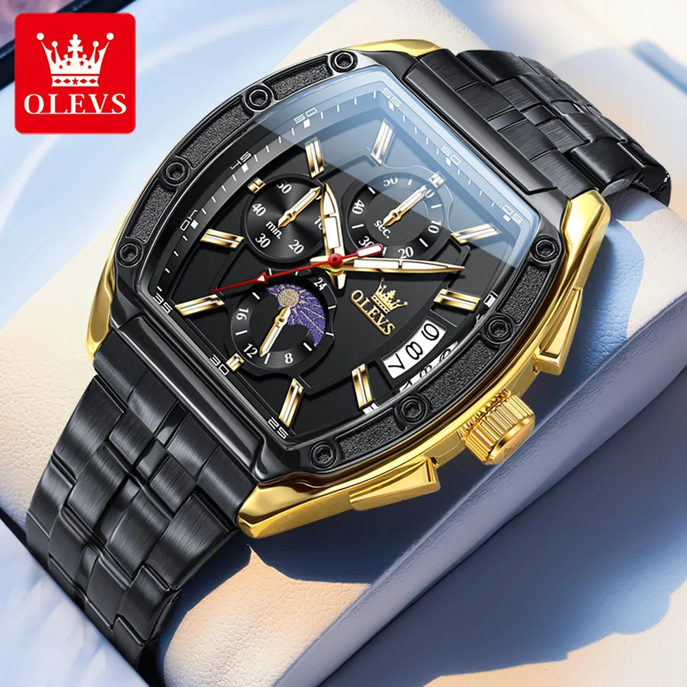

OLEVS Brand Luxury Chronograph Quartz Watch Men Stainless Ssteel Waterproof Luminous Date Moon Phase Watches Mens Reloj Hombre