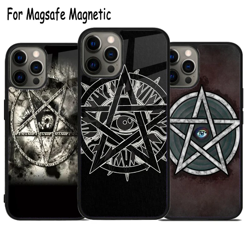 Distressed-Pentagram-Eye Wireless Charge Magsafe Phone Case For iPhone 15 16 14 13 11 12 Pro Max Plus Magnetic Bumper Cover