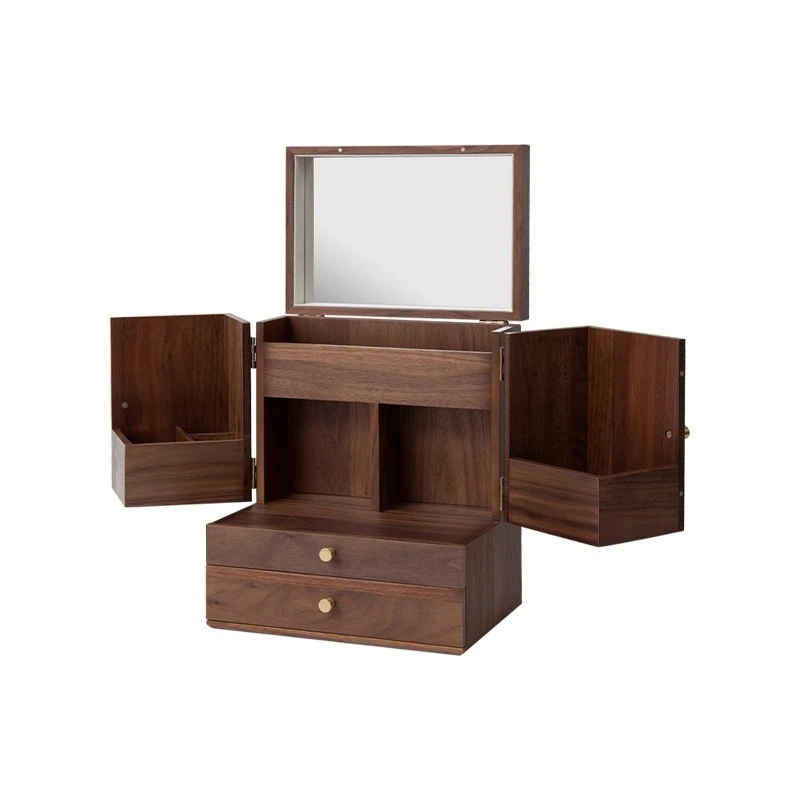 

Wooden large-capacity cosmetic storage box with mirror makeup dustproof makeup desktop skin care jewelry box