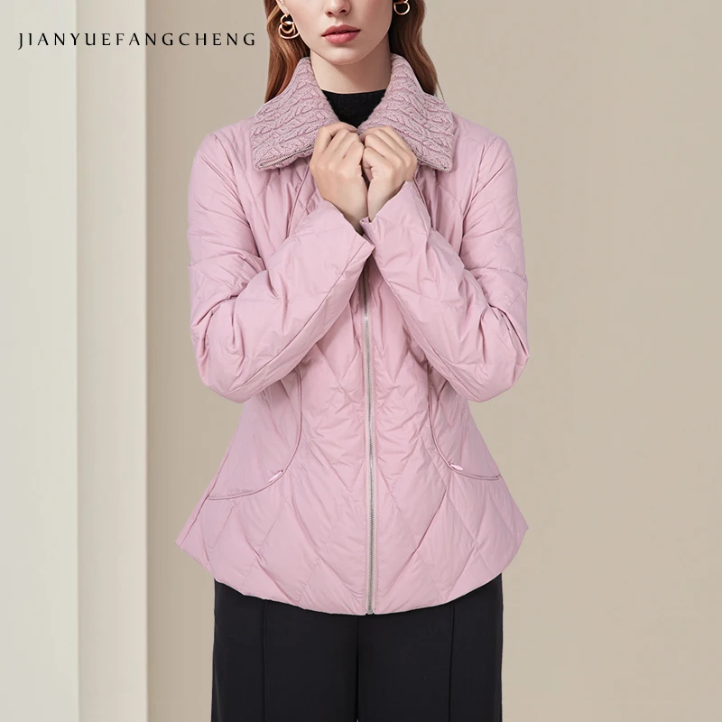 Doudoune à col en fourrure pour femme, manteau rembourré en duvet de canard blanc, chaud, épais, rose, confortable, coupe-vent, vestes décontractées coréennes, mode hivernale