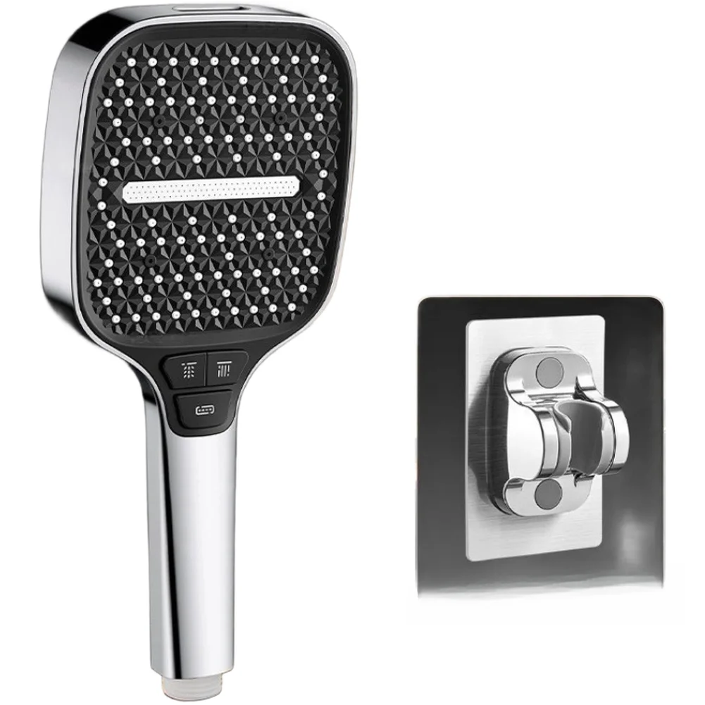 Square Shower Head with 5 Spray Settings Air Injection Technology Rain Massage SPA Modes Wide Coverage Panel ABS Material