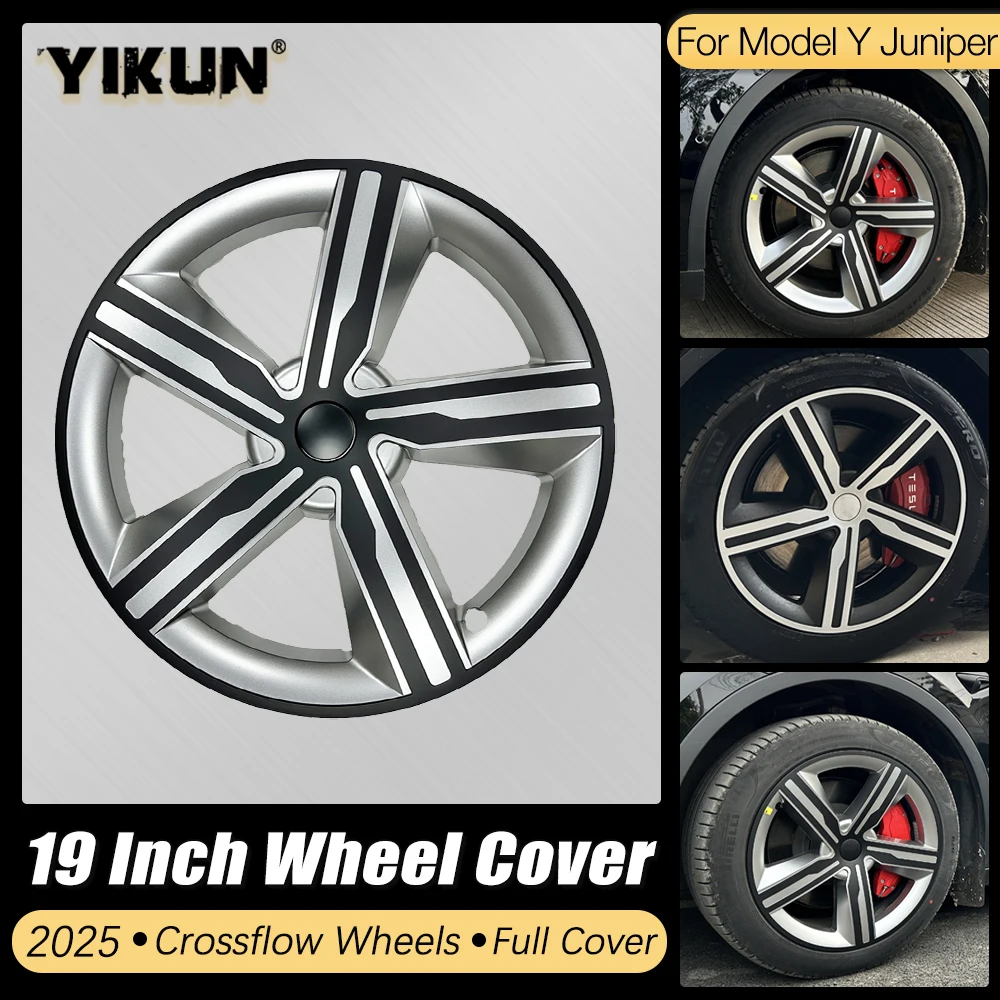 

YIKUN 4PCS 19 Inch Wheel Cover for Tesla Model Y Juniper 2025 Performance Full Rims Car Accessories Crossflow Wheels Hubcap caps