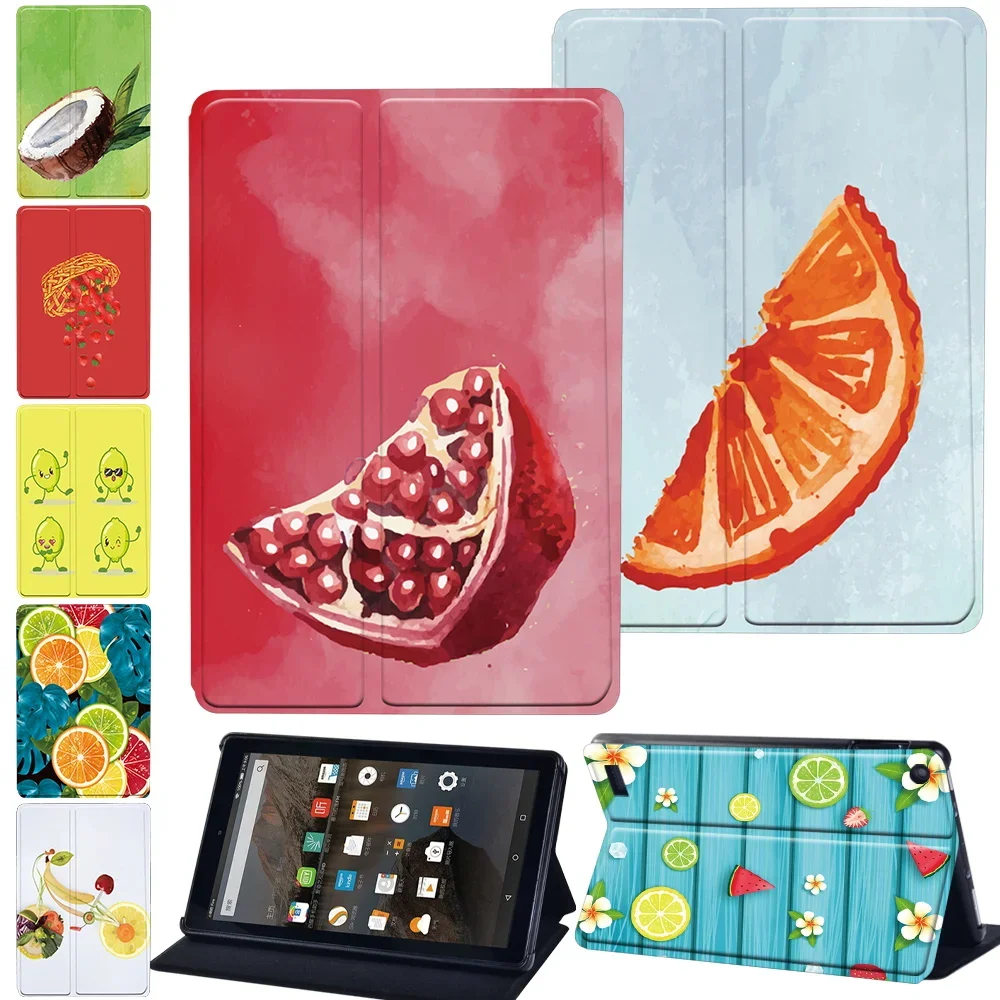 

Tablet Case Foldable for Fire 7/Fire HD 10/10 Plus 11th Gen 2021/Fire HD 8 HD 8 Plus Leather Protective Stand Cover Fruits Print