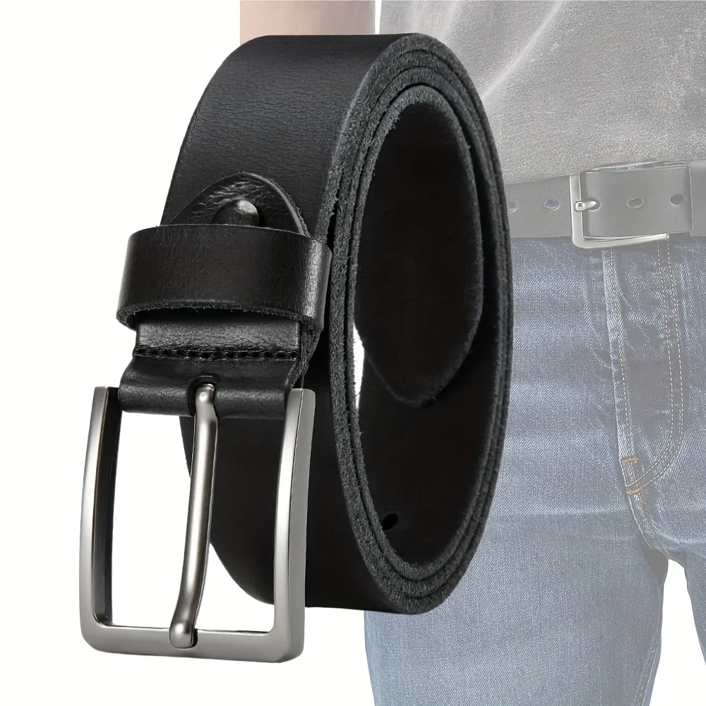 Men's Pin Buckle Durable Genuine Leather Belt with Adjustable Buckle Holes Perfect for Business Retro Wear Casual Formal Outfits