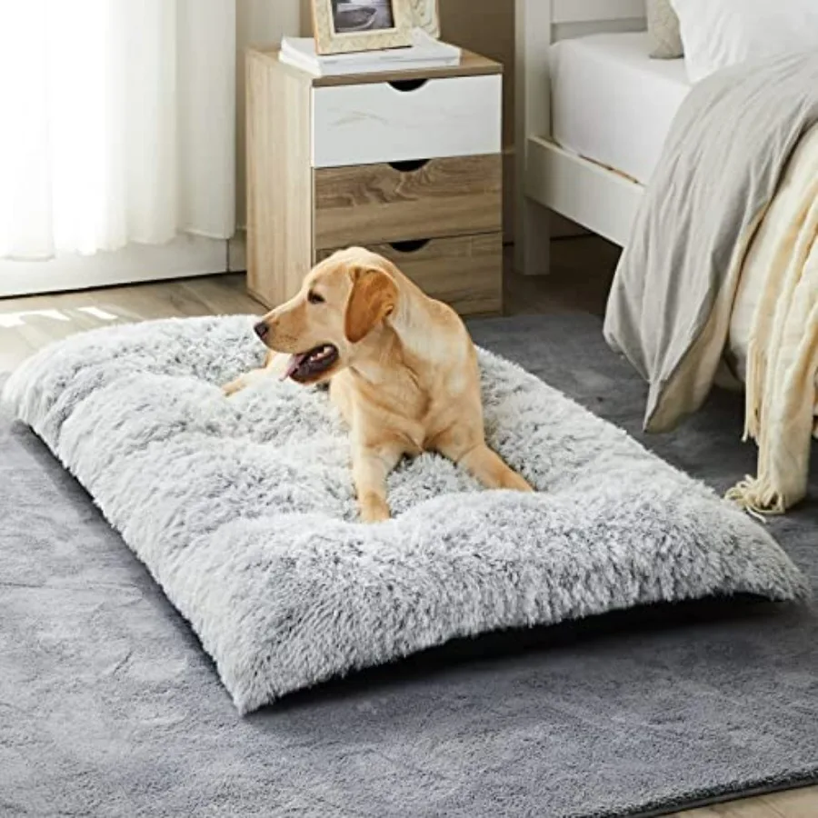 

Dog Beds for Large Dogs, Plush Dog Crate Bed Fluffy Cozy Kennel Pad for Sleeping andEase Anxiety, Washable Pet Mats with Anti-S