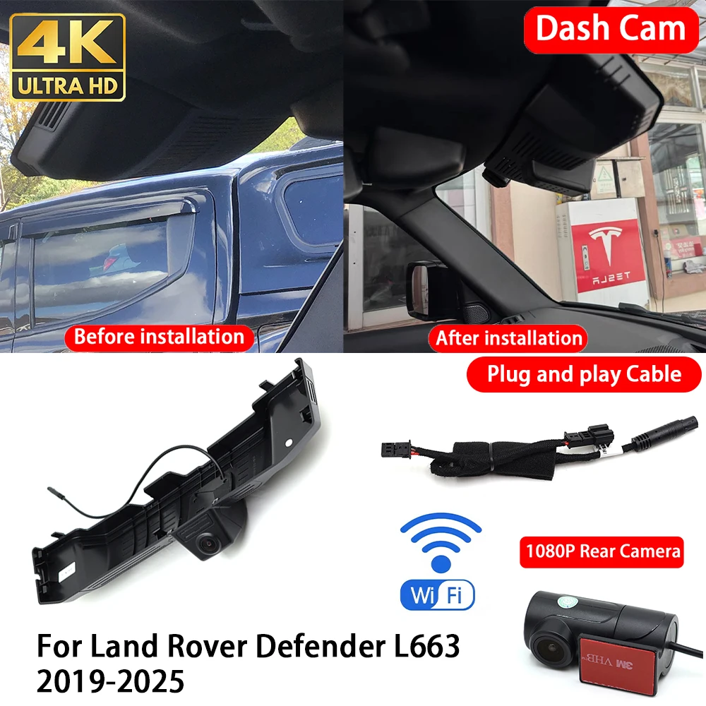for Land Rover Defender L663 2019-2025 4K Dash Cam Front Rear Car Camera DVR Wifi Plug & Play Video Recorder Loop Recording