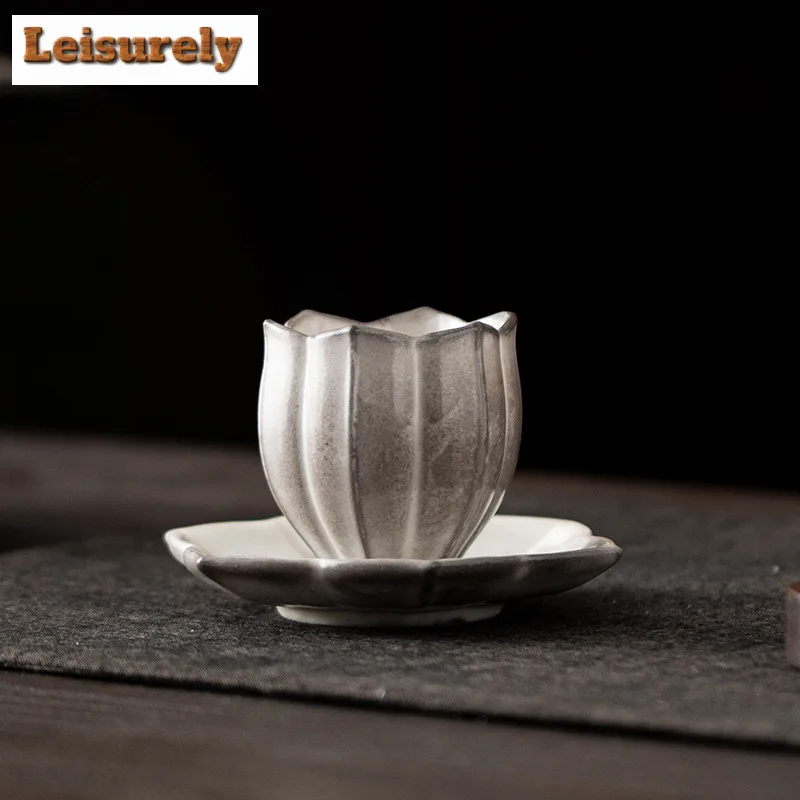 

90ML Ink Painting Zhiye Roasting Lotus Teacup Retro Tea Bowl Tea Pair Tea-tasting Fragrance Cup Chazhan Master Cups Tea Services