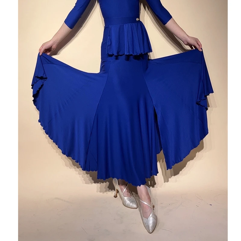 Nuova gonna da ballo da sala da donna valzer abiti da spettacolo di danza blu nero gonne arricciate abbigliamento da ballo di fine anno BL17168