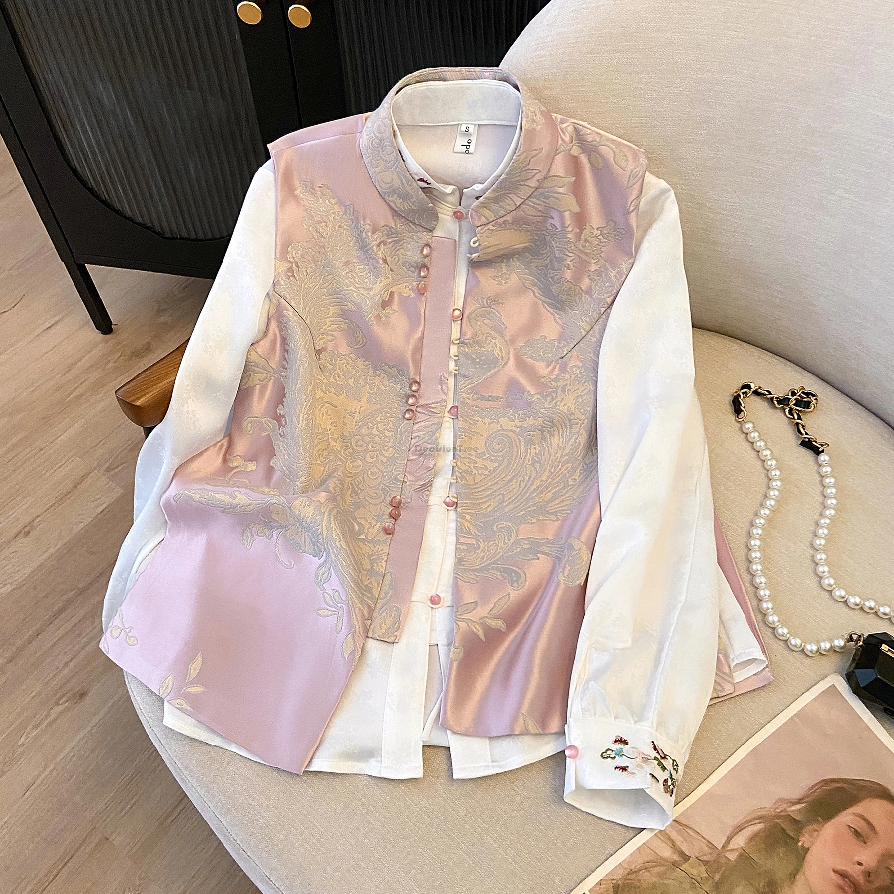 

2025 New Chinese style women elegant waistcoat spring autumn vintage sleeveless stand collar vest Tang suit cheongsam vest t001