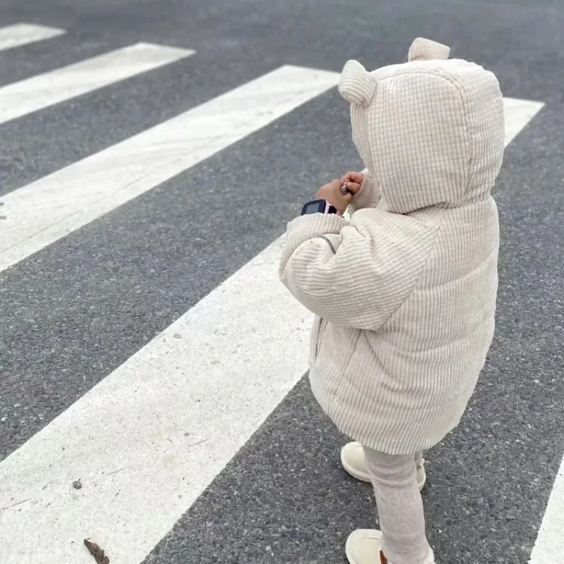 Capispalla in cotone ispessito con cappuccio per bambini in cotone imbottito autunno inverno per bambini Capispalla in velluto a coste per bambini