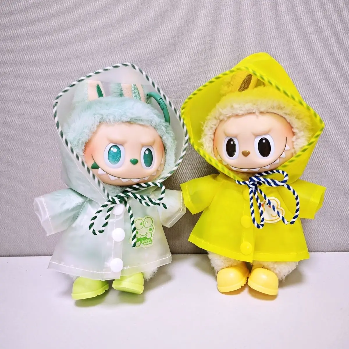 

17cm Labubu Raincoat with Rain Boots Doll Clothes Heartbeat Macaron Outfits Labubu DIY Accessories