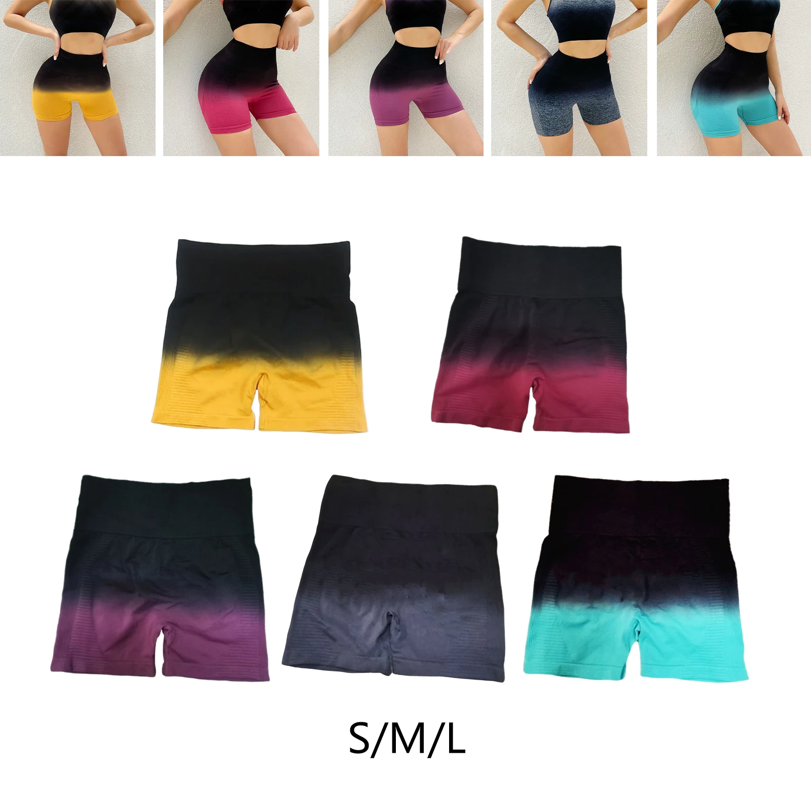 High-waisted Gradient Seamless Sports Shorts Women Hip Lift Yoga Tights Pants Running Trousers