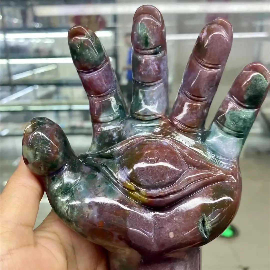 Natural Ocean Jasper Crystal Stones Devil's Eye Carvings Palm Of The Hand Mineral Statue Wicca Crafts Best Selling Dropshipping