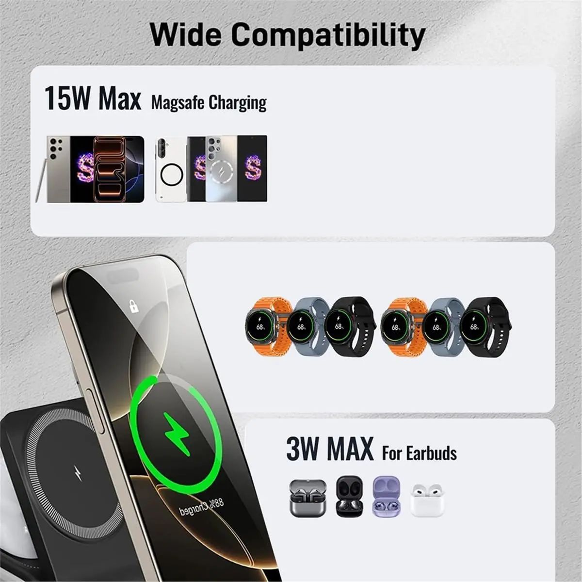 【Charger】 Wireless Charger for , Wireless Charging Station with Watch Charger, Foldable Magnetic Charger US Plug