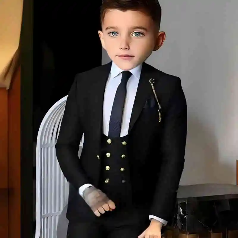 

Classic Black Boys Suit 3 Piece (Jacket Pants Vest) Wedding Tuxedo Kids Formal Party 2-16 Years Custom Blazer Child